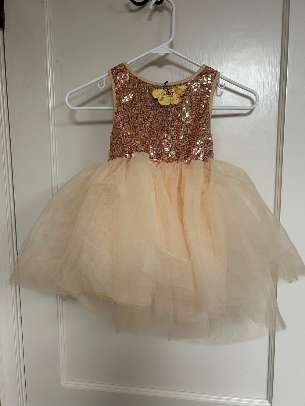 Girls Peach Sequin Tulle Party Dress - Sparkle Bodice-Size 5-6